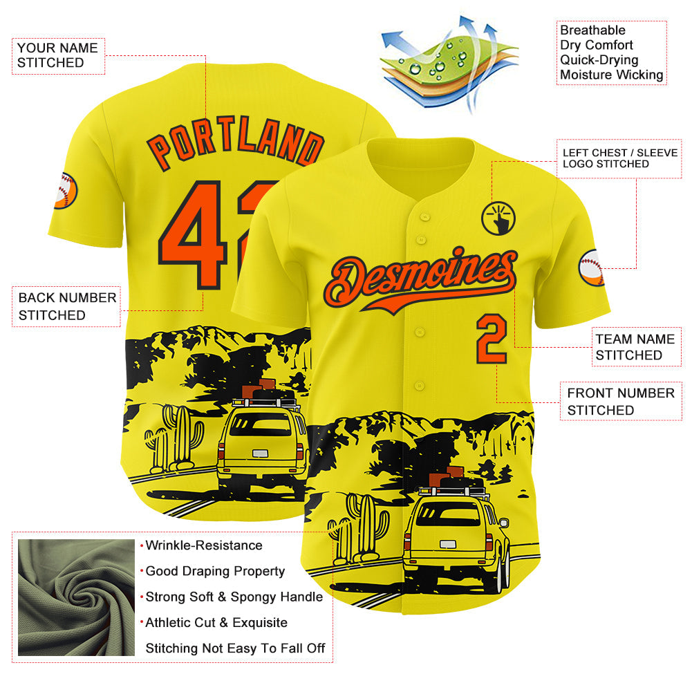 Custom Light Yellow Orange-Black Route 66 Desert Americana Road Trip Authentic Baseball Jersey