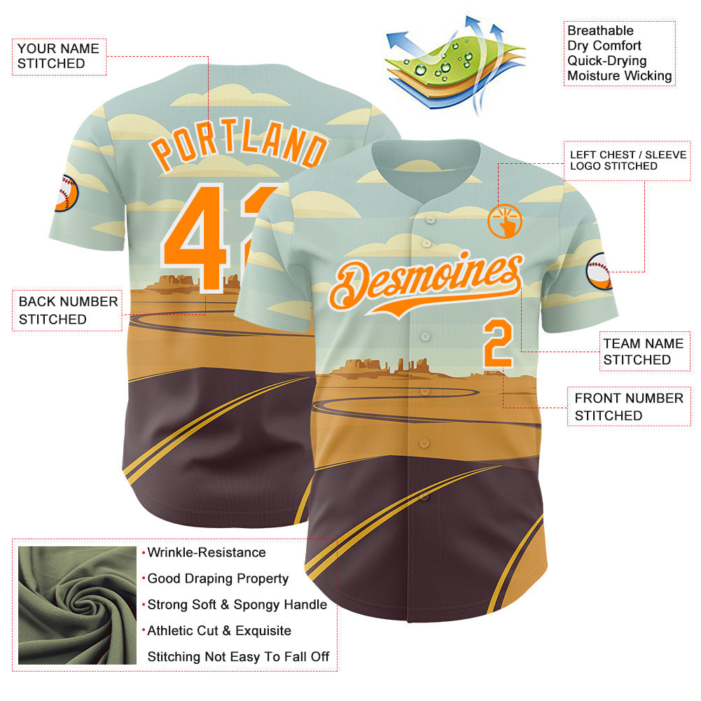 Custom Blue Bay Orange-White Route 66 Desert Americana Road Trip Authentic Baseball Jersey