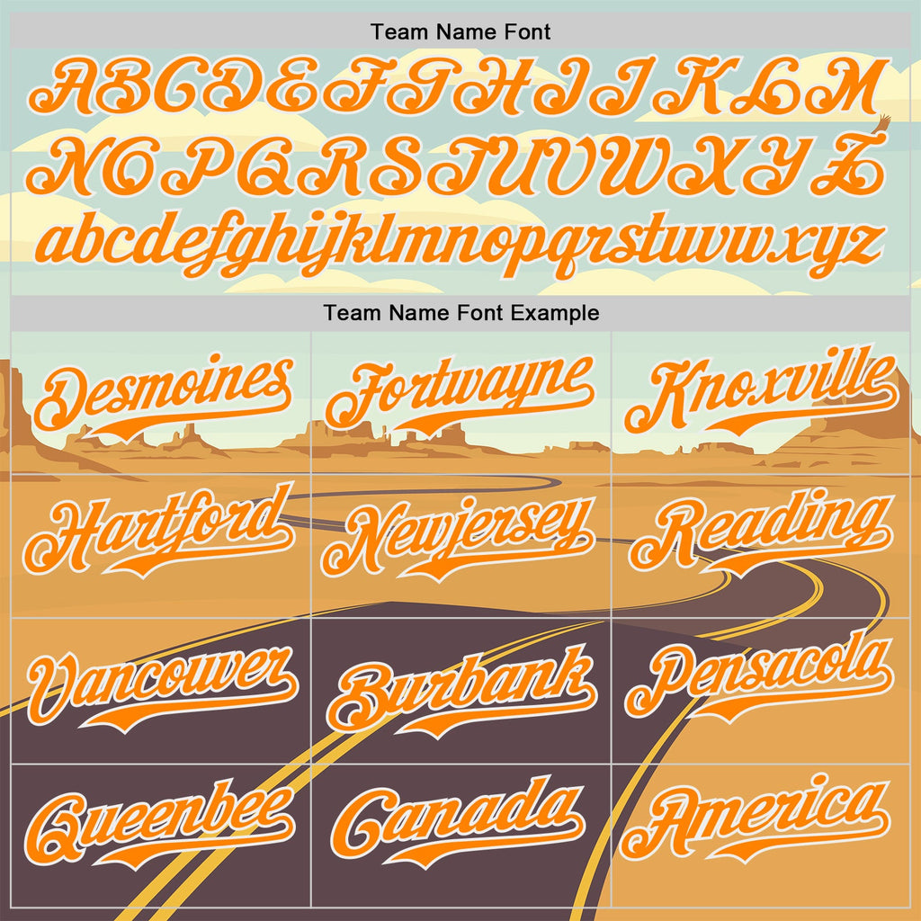 Custom Blue Bay Orange-White Route 66 Desert Americana Road Trip Authentic Baseball Jersey