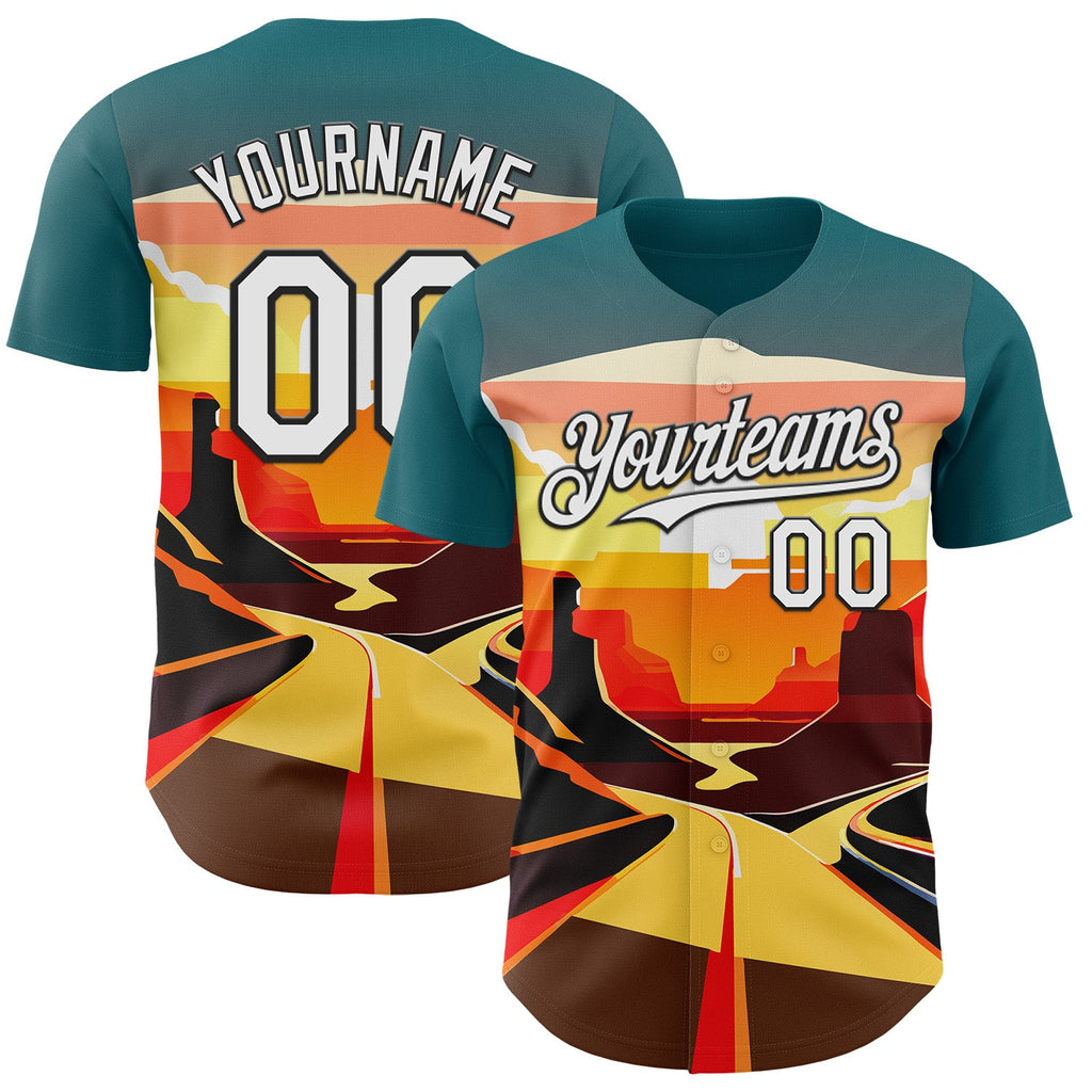 Custom Blue White-Black Route 66 Desert Americana Road Trip Authentic Baseball Jersey