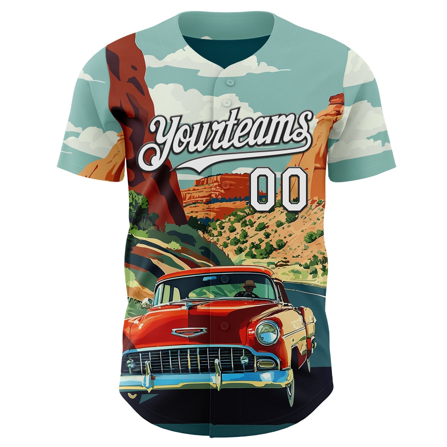 Custom Green White-Black Route 66 Americana Road Trip Authentic Baseball Jersey