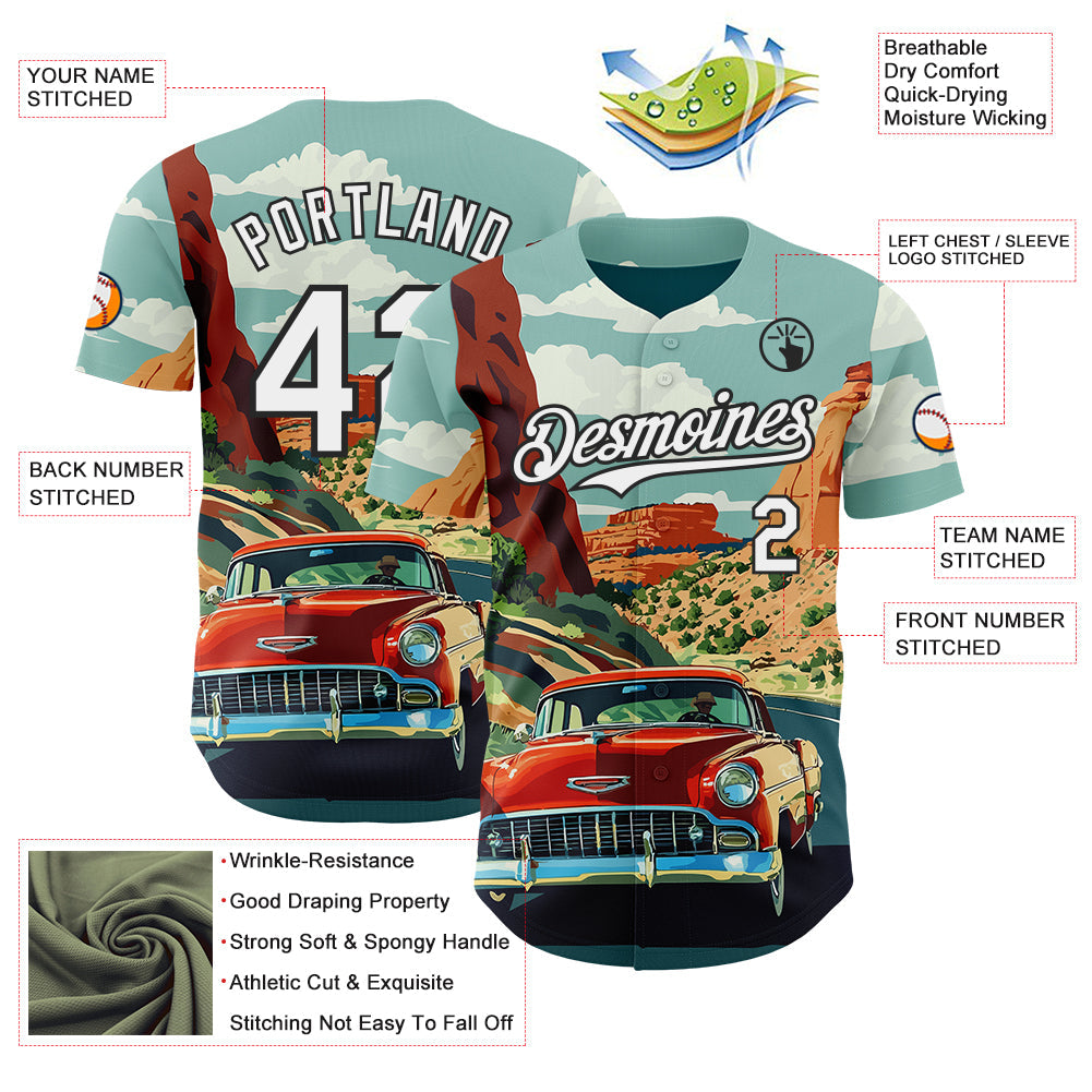 Custom Green White-Black Route 66 Americana Road Trip Authentic Baseball Jersey