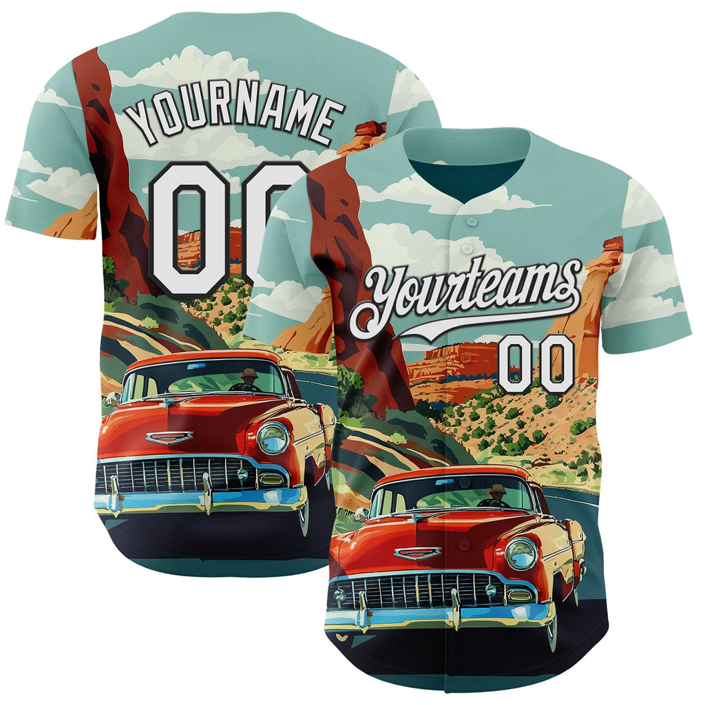 Custom Green White-Black Route 66 Americana Road Trip Authentic Baseball Jersey
