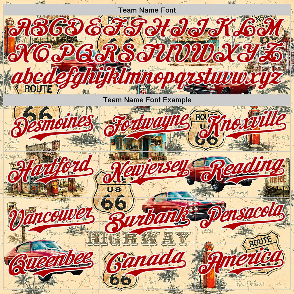 Custom City Cream Red-White Route 66 Americana Road Trip Authentic Baseball Jersey