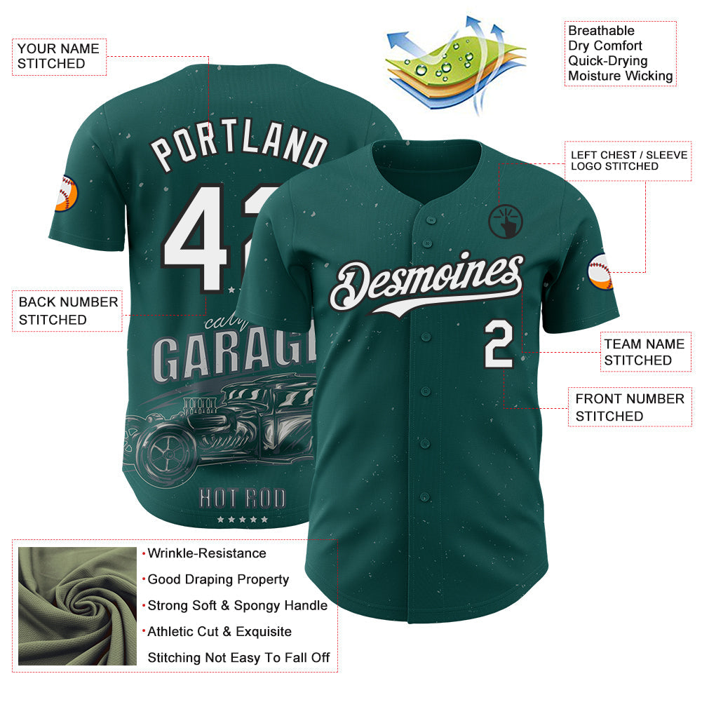 Custom Midnight Green White-Black Route 66 Americana Road Trip Authentic Baseball Jersey
