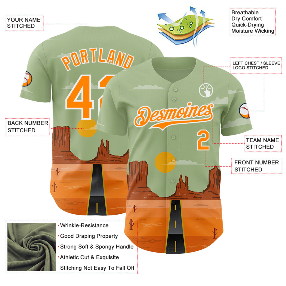 Custom Green Bay Orange-White Desert Americana Road Trip Authentic Baseball Jersey