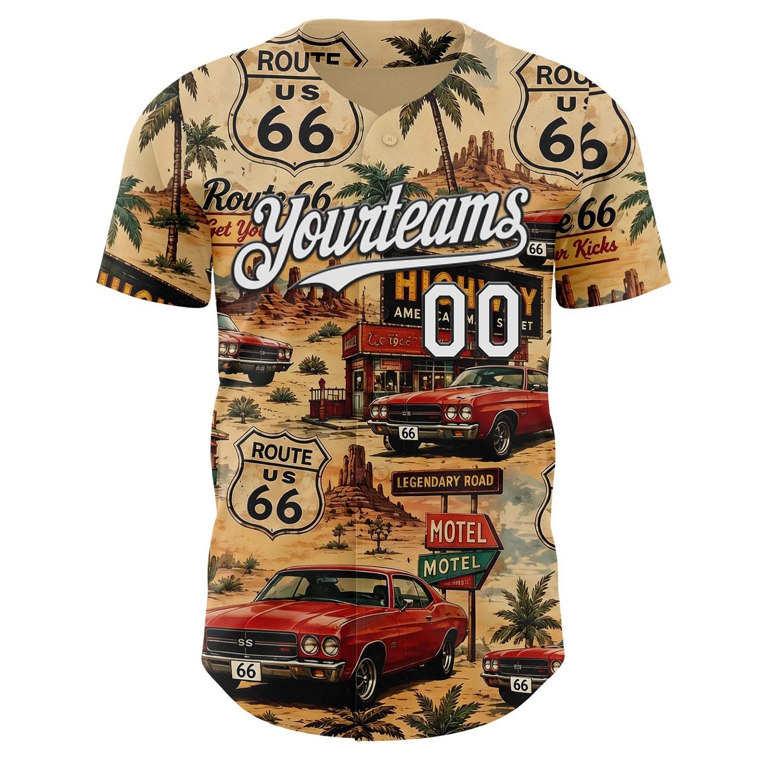 Custom Brown White-Black Route 66 Americana Road Trip Authentic Baseball Jersey