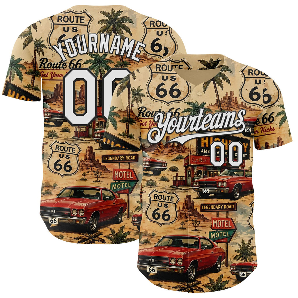 Custom Brown White-Black Route 66 Americana Road Trip Authentic Baseball Jersey
