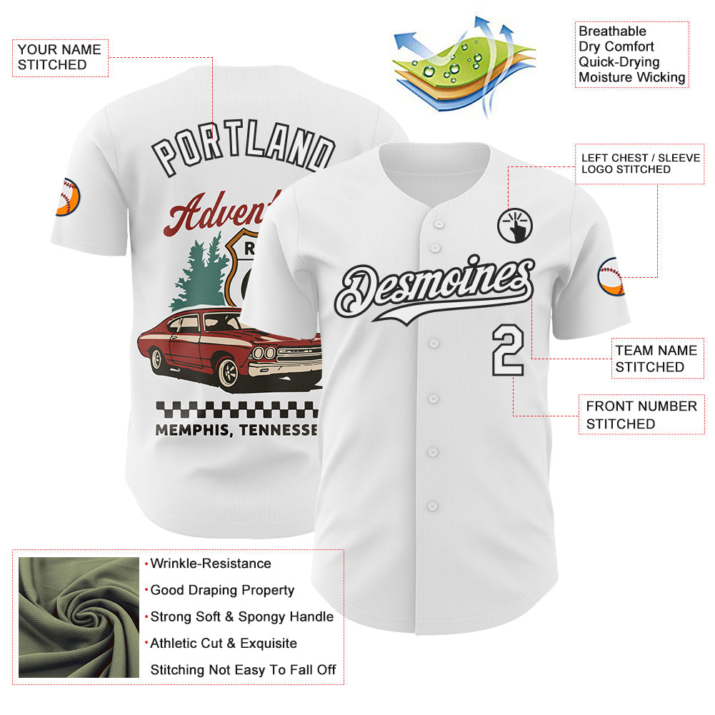 Custom White-Black Route 66 Americana Road Trip Authentic Baseball Jersey