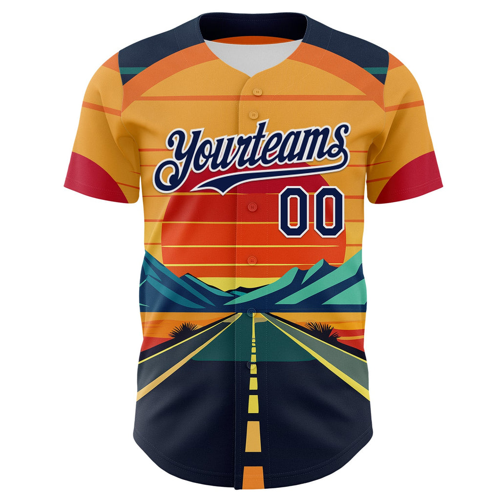 Custom Yellow Navy-White Desert Americana Road Trip Authentic Baseball Jersey