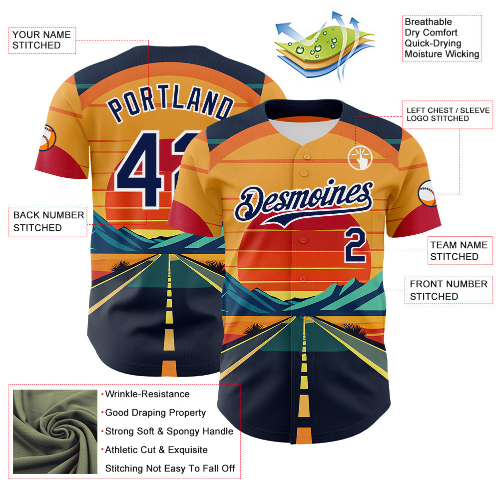 Custom Yellow Navy-White Desert Americana Road Trip Authentic Baseball Jersey