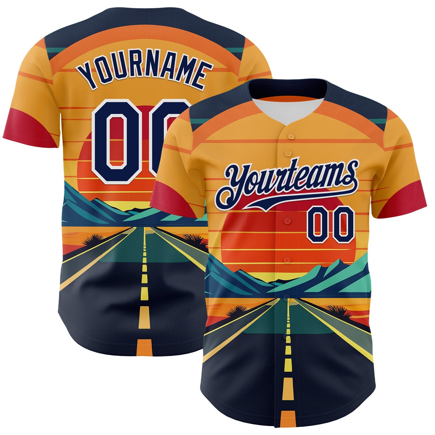 Custom Yellow Navy-White Desert Americana Road Trip Authentic Baseball Jersey
