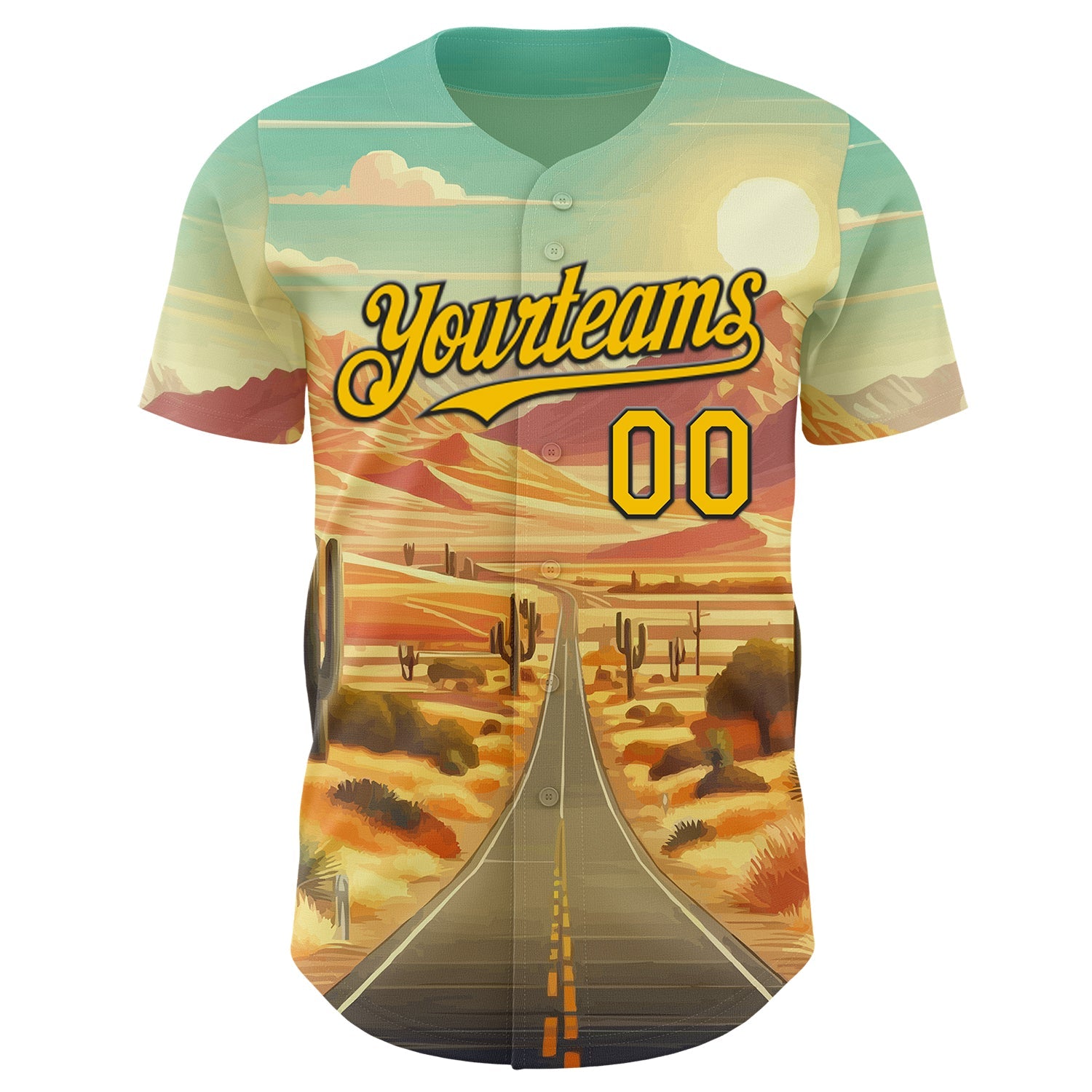 Custom Green Yellow-Black Desert Americana Road Trip Authentic Baseball Jersey