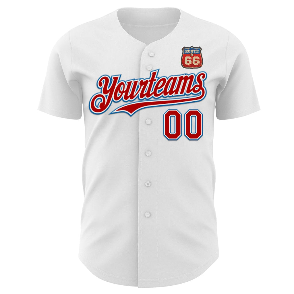 Custom White Red-Blue Route 66 Americana Road Trip Authentic Baseball Jersey