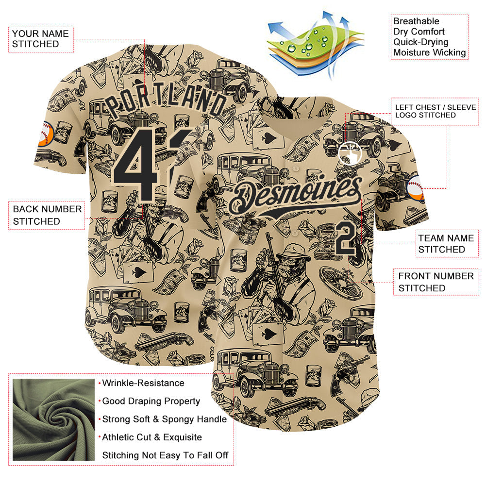 Custom City Cream-Black Route 66 Americana Road Trip Authentic Baseball Jersey