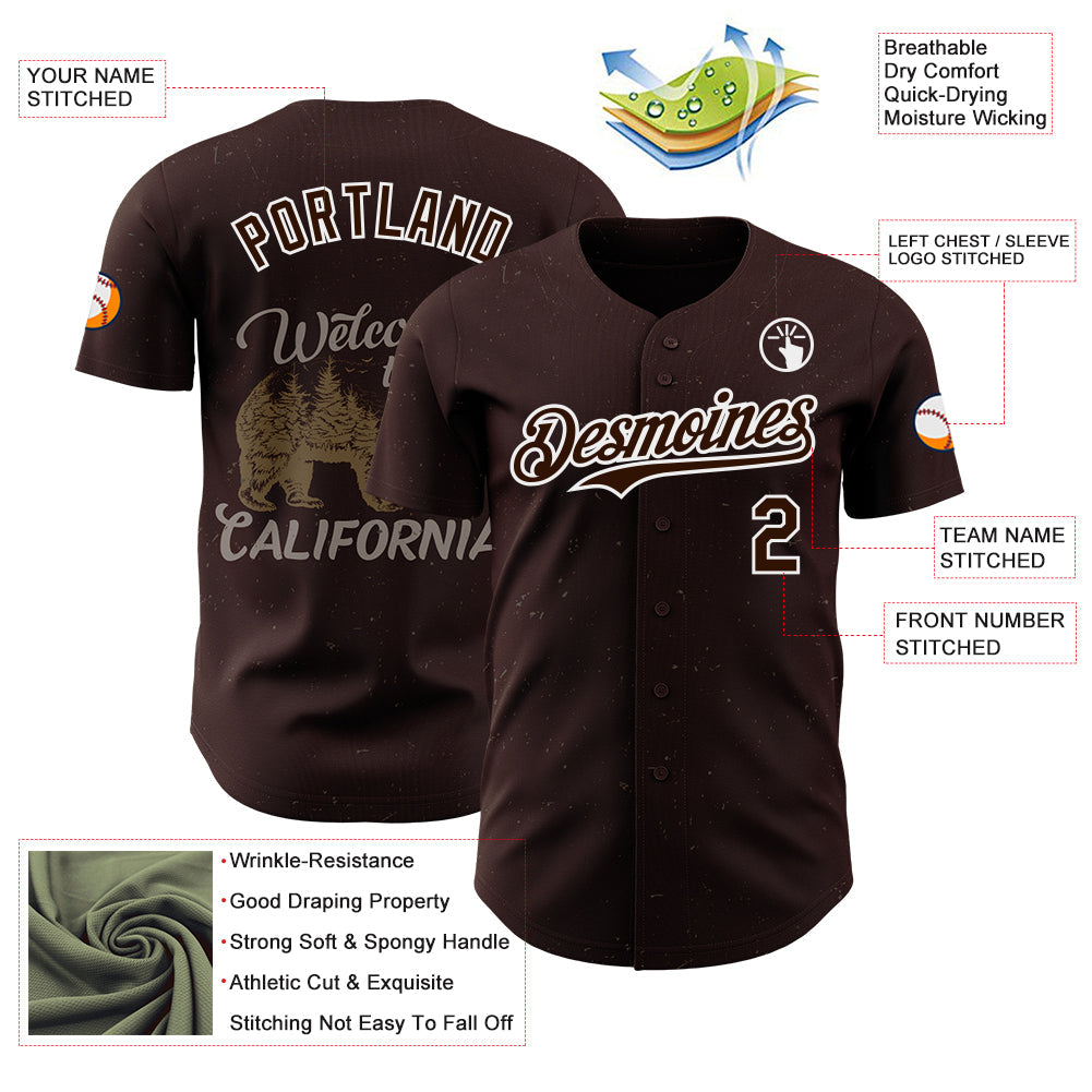 Custom Brown-White West Coast Americana Road Trip Authentic Baseball Jersey
