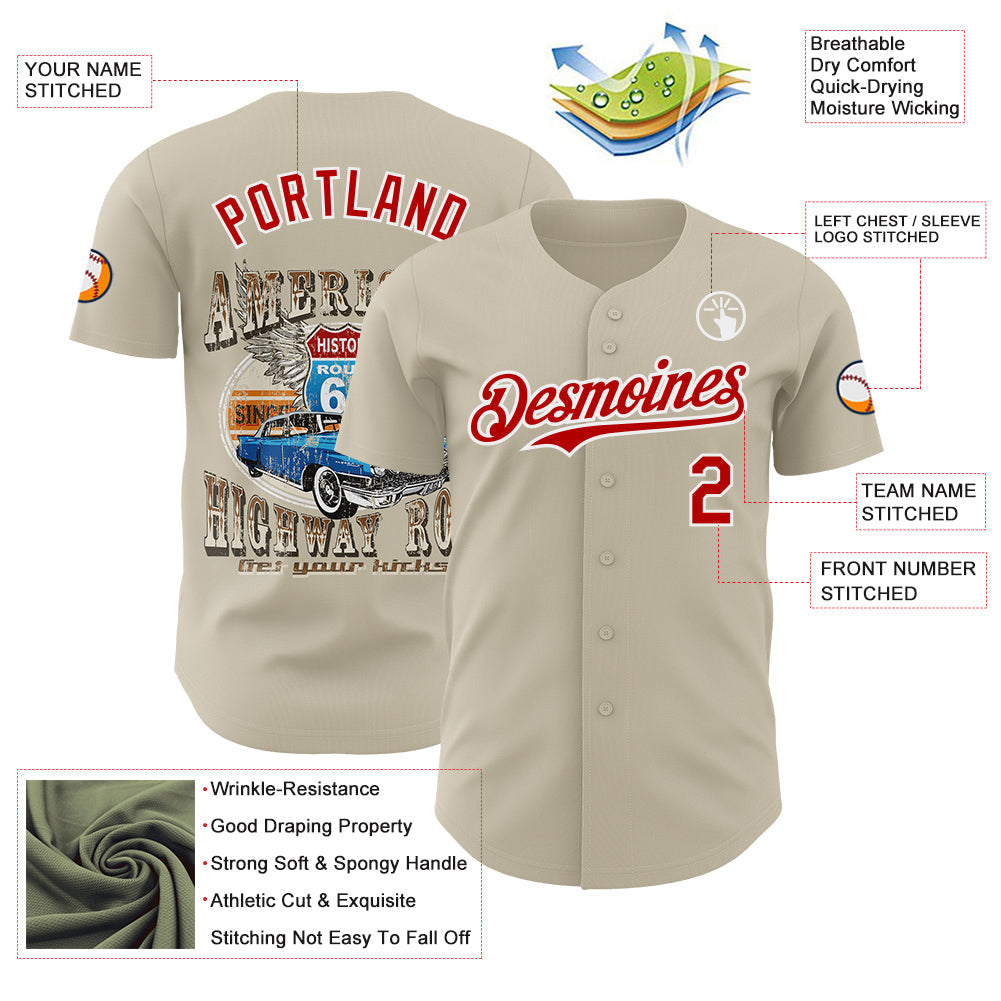 Custom Gray Red-White Route 66 Americana Road Trip Authentic Baseball Jersey