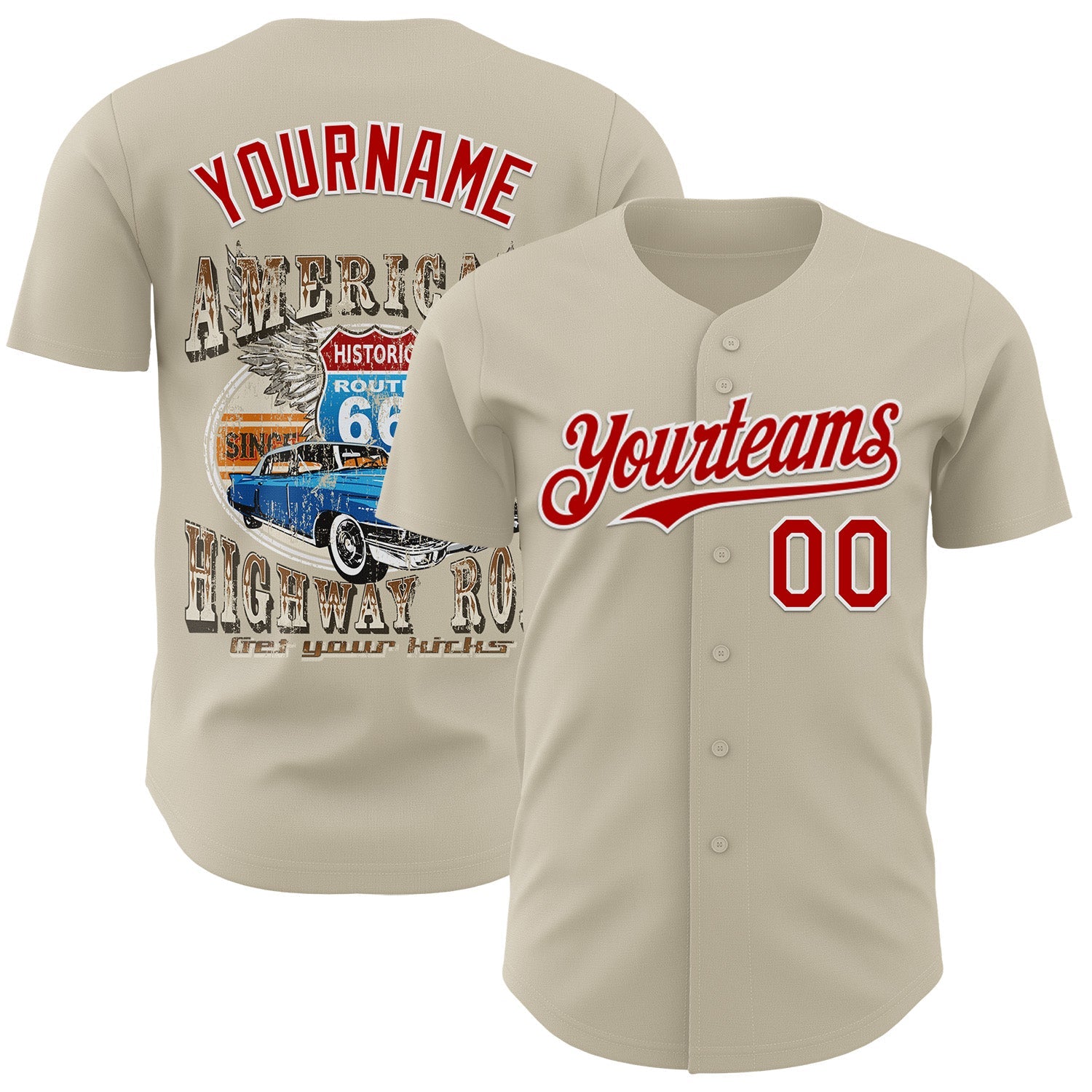 Custom Gray Red-White Route 66 Americana Road Trip Authentic Baseball Jersey