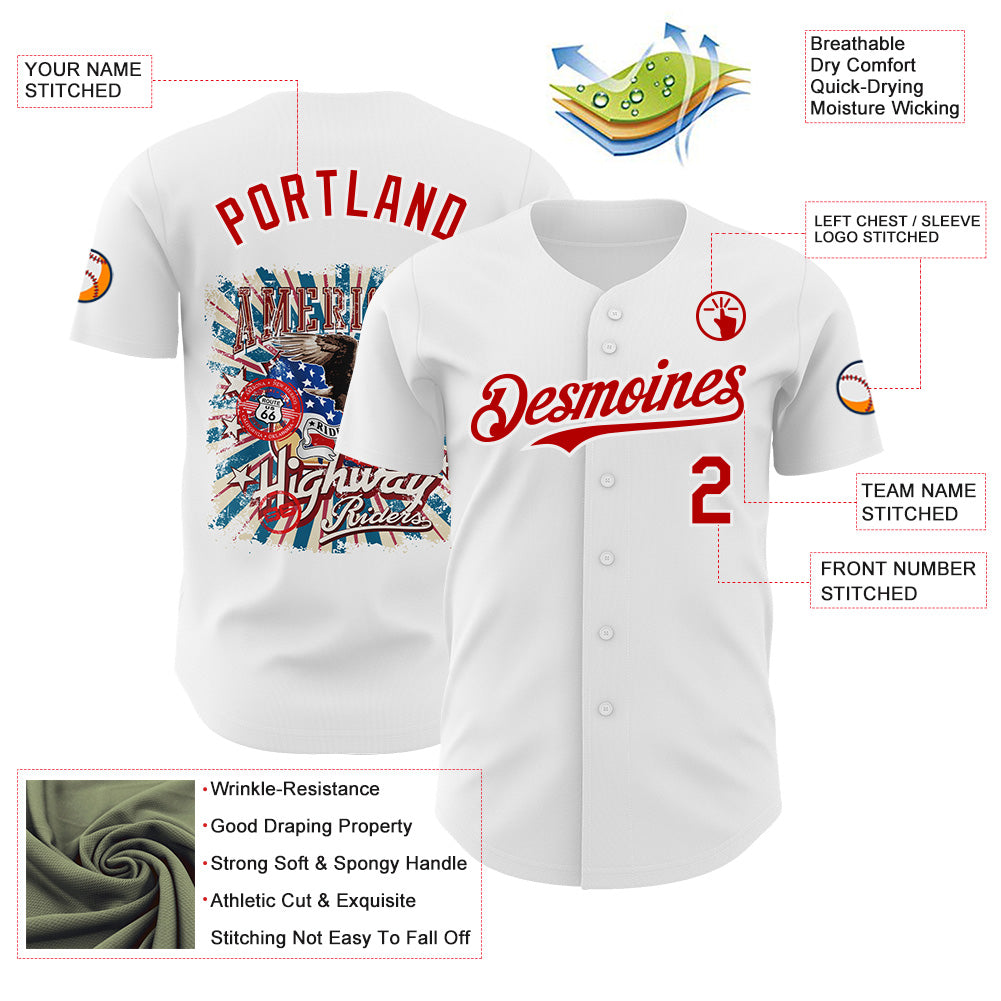 Custom White-Red Route 66 Highway Americana Road Trip Authentic Baseball Jersey