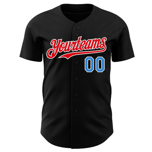 Custom Black Electric Blue White-Fire Red Route 66 Americana Road Trip Authentic Baseball Jersey