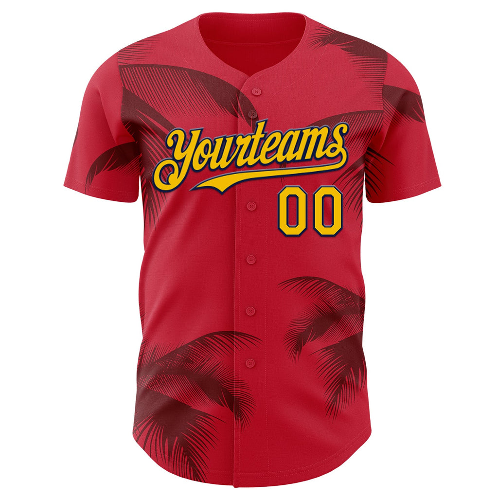 Custom Red Yellow-Black Route 66 Tropical Palm Tree Americana Road Trip Authentic Baseball Jersey