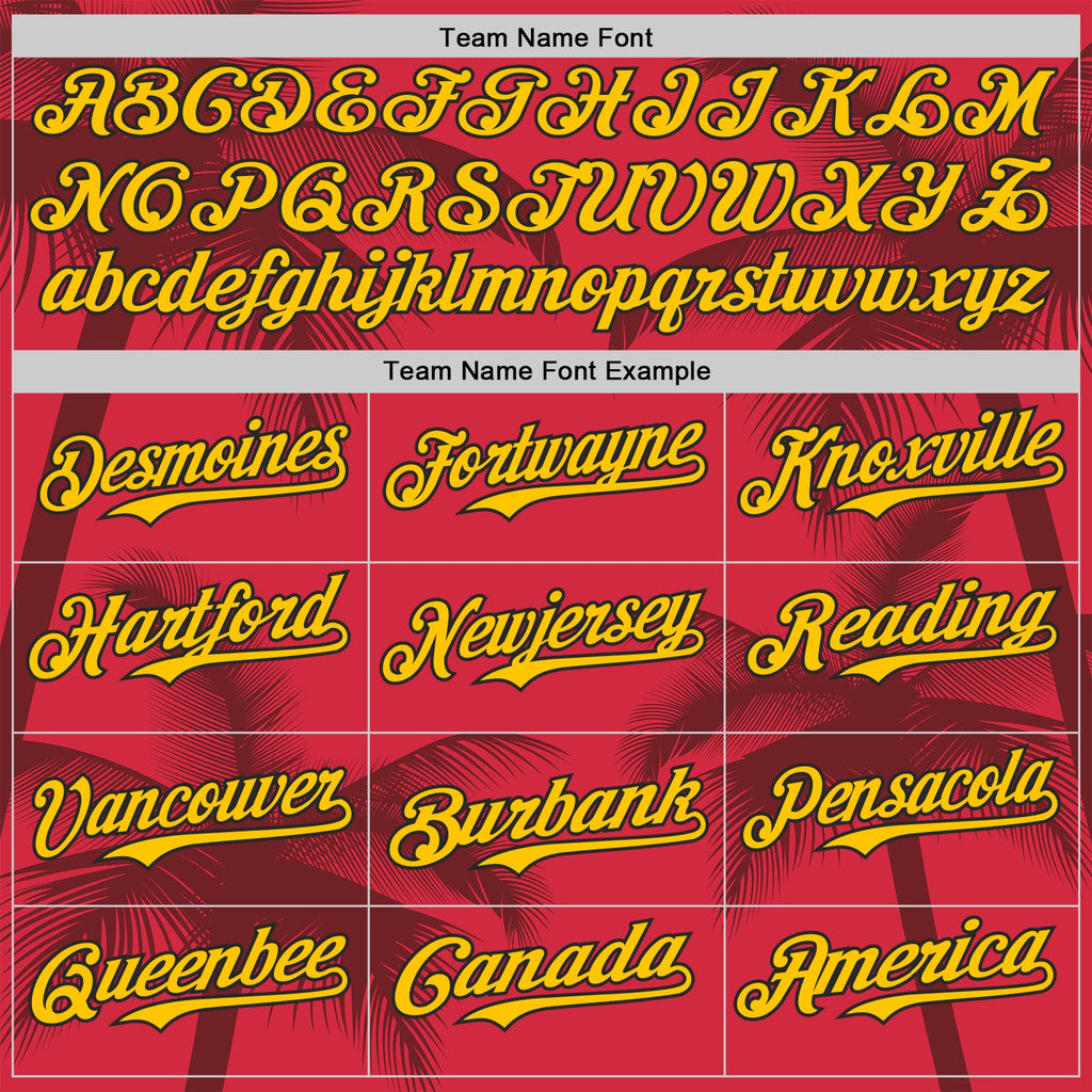 Custom Red Yellow-Black Route 66 Tropical Palm Tree Americana Road Trip Authentic Baseball Jersey