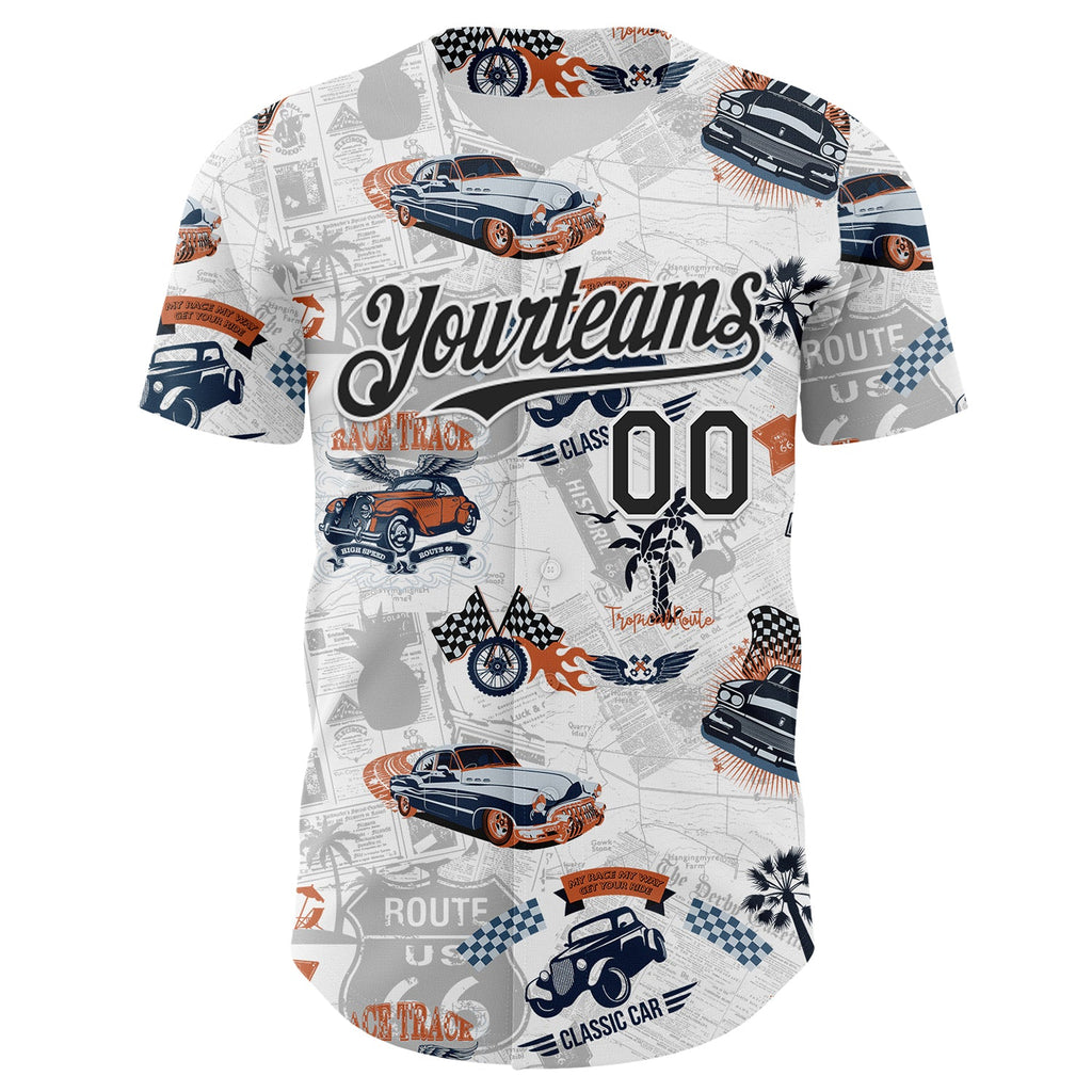 Custom White-Black Route 66 Americana Road Trip Authentic Baseball Jersey