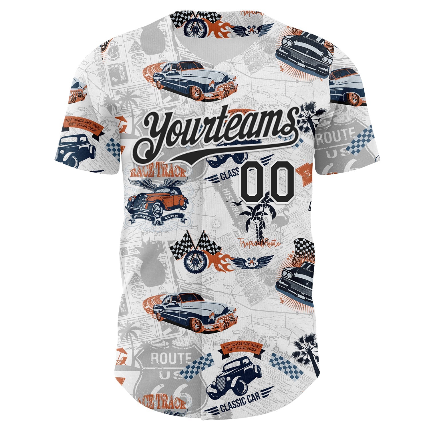 Custom White-Black Route 66 Americana Road Trip Authentic Baseball Jersey