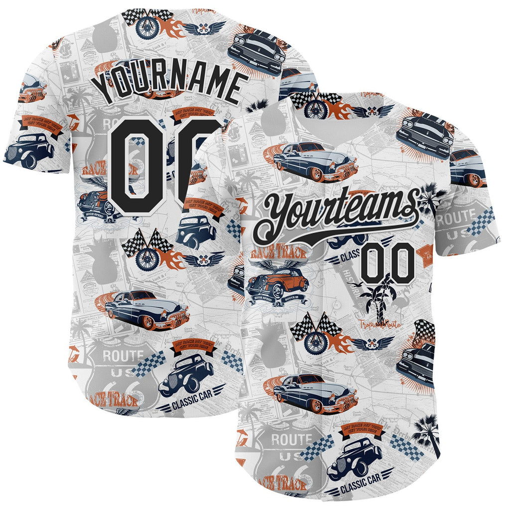 Custom White-Black Route 66 Americana Road Trip Authentic Baseball Jersey