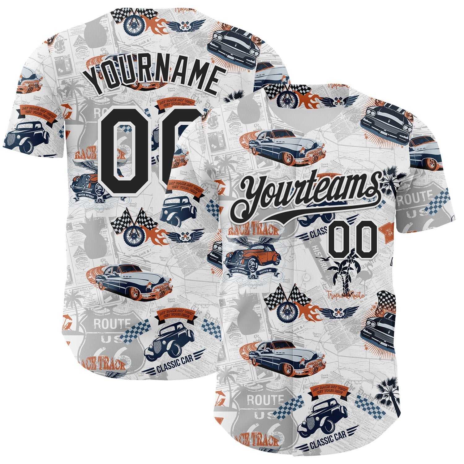Custom White-Black Route 66 Americana Road Trip Authentic Baseball Jersey