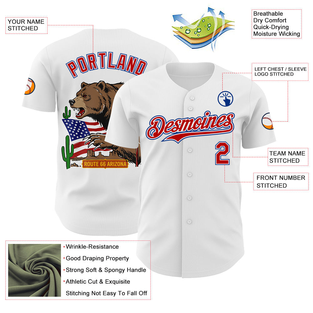 Custom White Red-Royal Route 66 Americana Road Trip Authentic Baseball Jersey