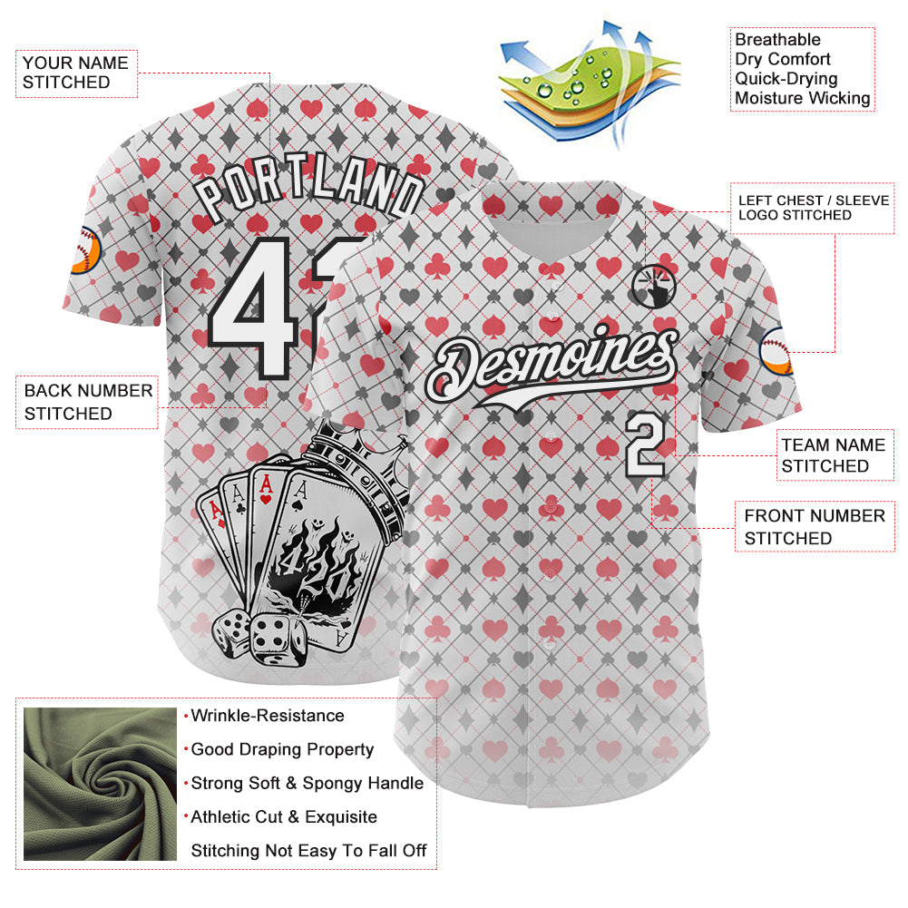 Custom White-Black Las Vegas Poker Club Authentic Baseball Jersey