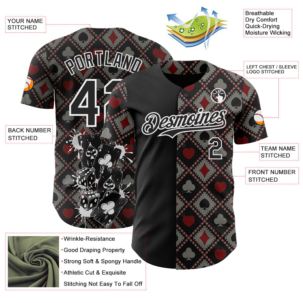 Custom Black-White Las Vegas Poker Club Authentic Baseball Jersey