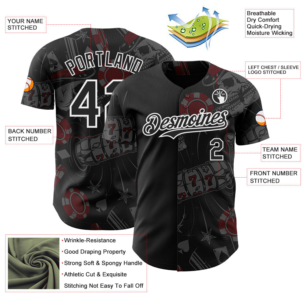 Custom Black-White Las Vegas Poker Club Authentic Baseball Jersey