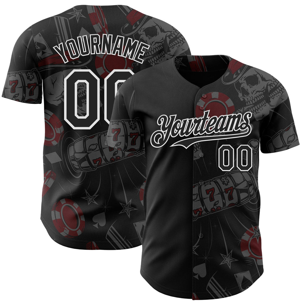 Custom Black-White Las Vegas Poker Club Authentic Baseball Jersey