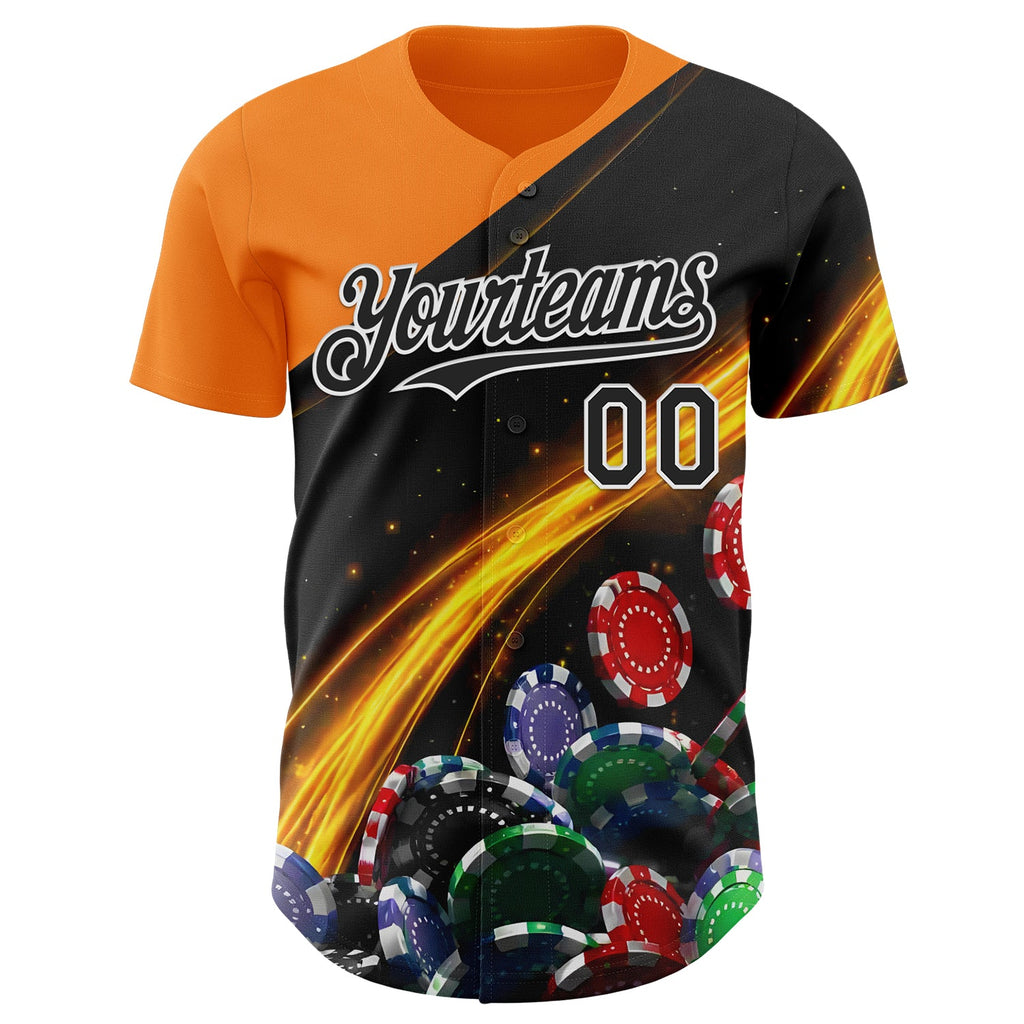 Custom Black Bay Orange-White Las Vegas Poker Club Authentic Baseball Jersey