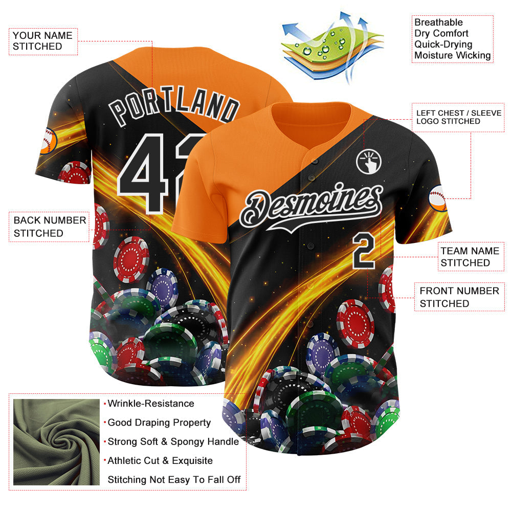 Custom Black Bay Orange-White Las Vegas Poker Club Authentic Baseball Jersey