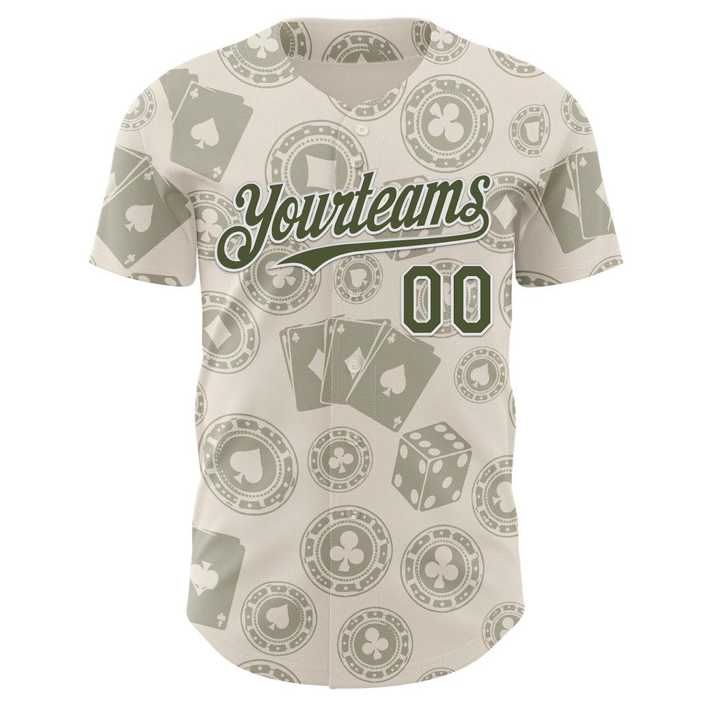 Custom Cream Olive-White Las Vegas Poker Club Authentic Baseball Jersey