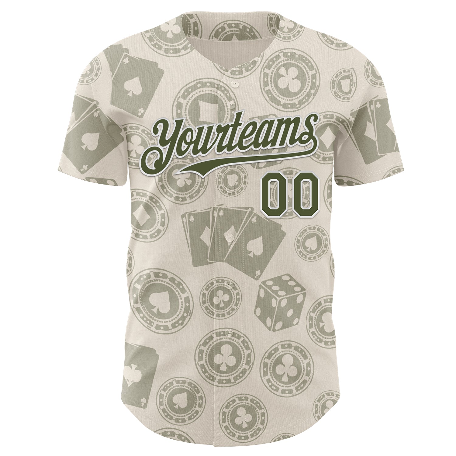 Custom Cream Olive-White Las Vegas Poker Club Authentic Baseball Jersey