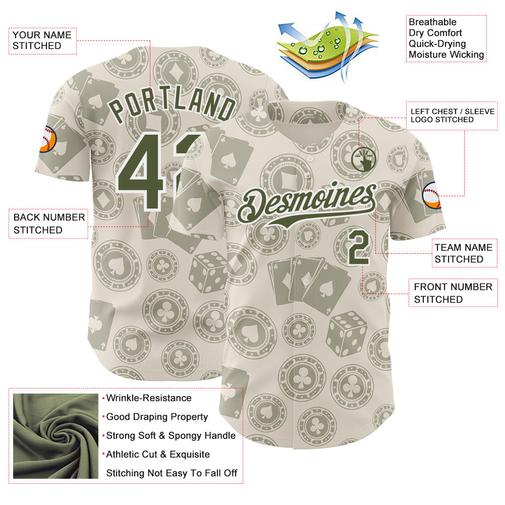 Custom Cream Olive-White Las Vegas Poker Club Authentic Baseball Jersey