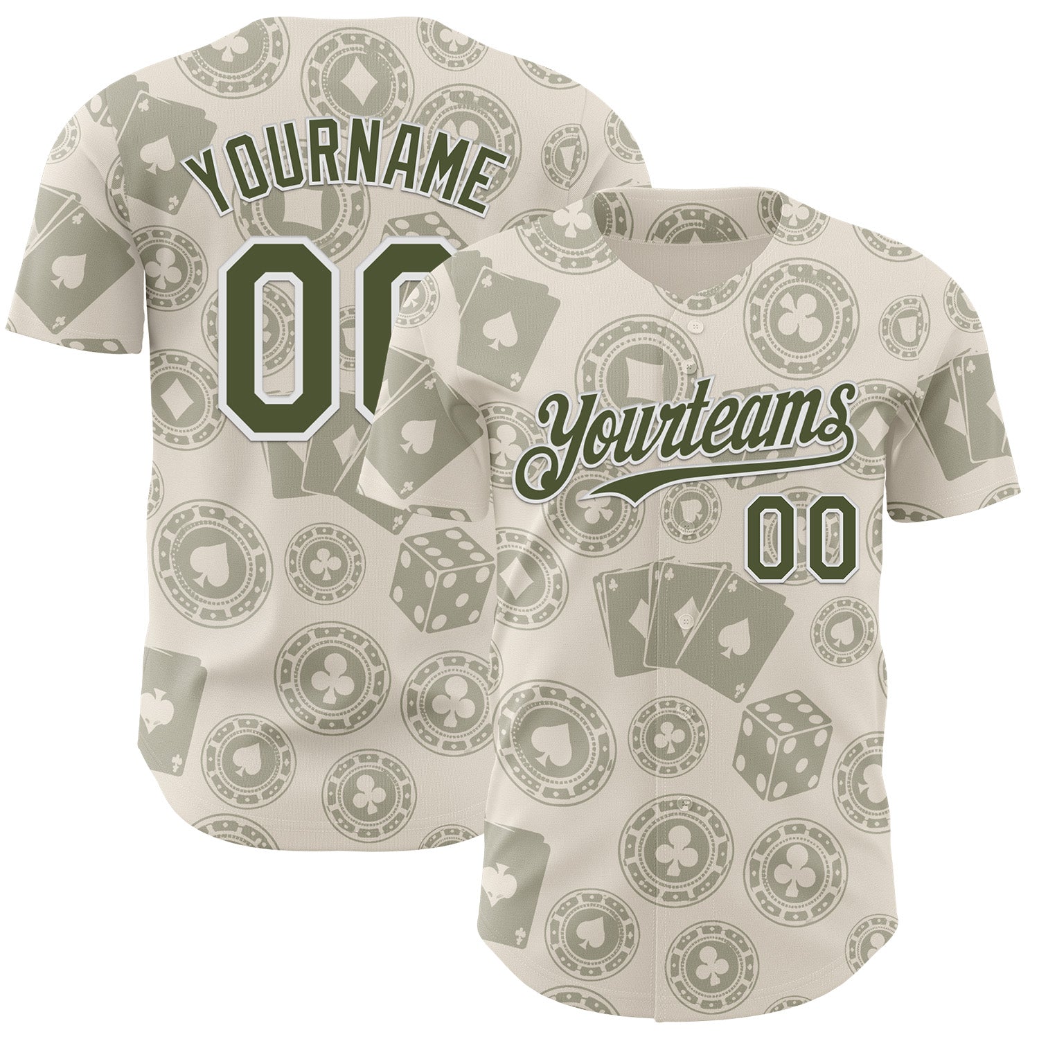Custom Cream Olive-White Las Vegas Poker Club Authentic Baseball Jersey