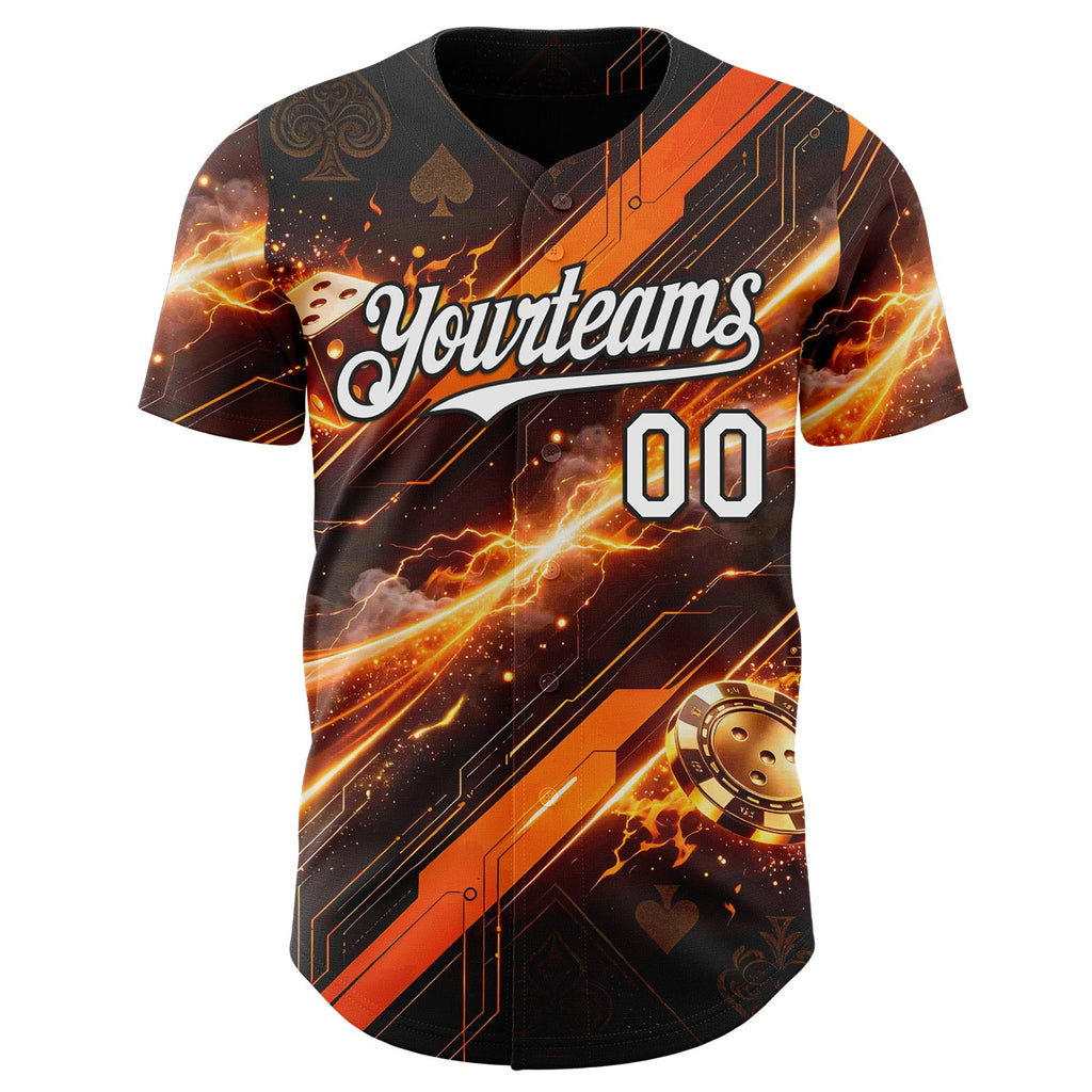 Custom Black White-Orange Las Vegas Poker Club Authentic Baseball Jersey