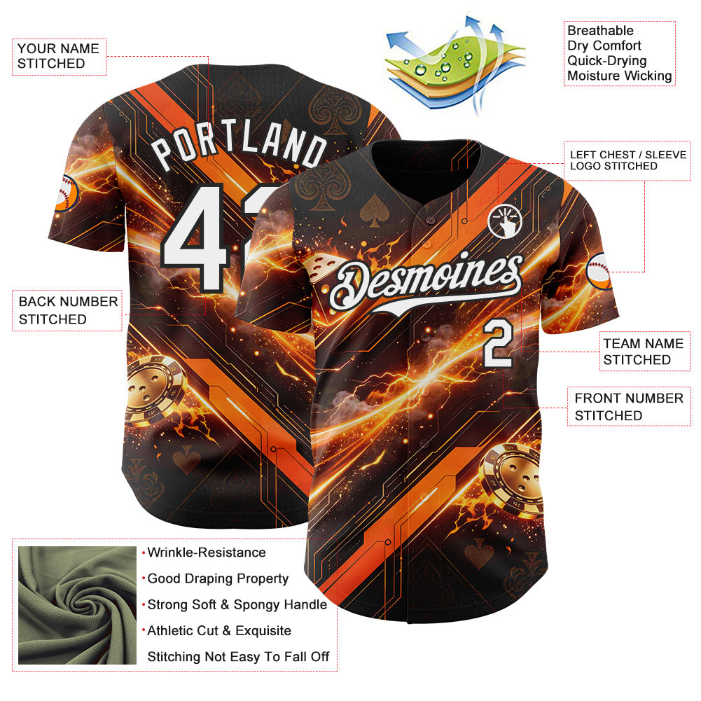 Custom Black White-Orange Las Vegas Poker Club Authentic Baseball Jersey