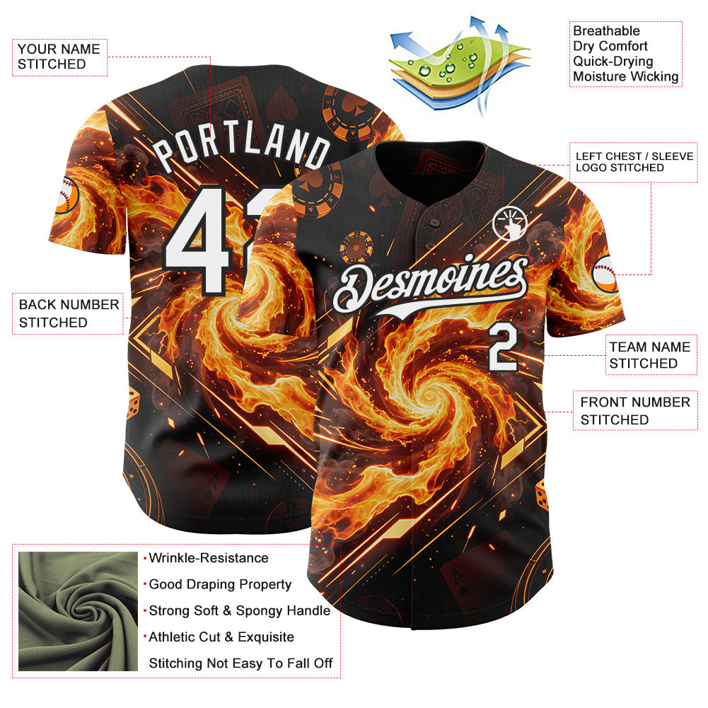 Custom Black White-Orange Las Vegas Poker Club Authentic Baseball Jersey