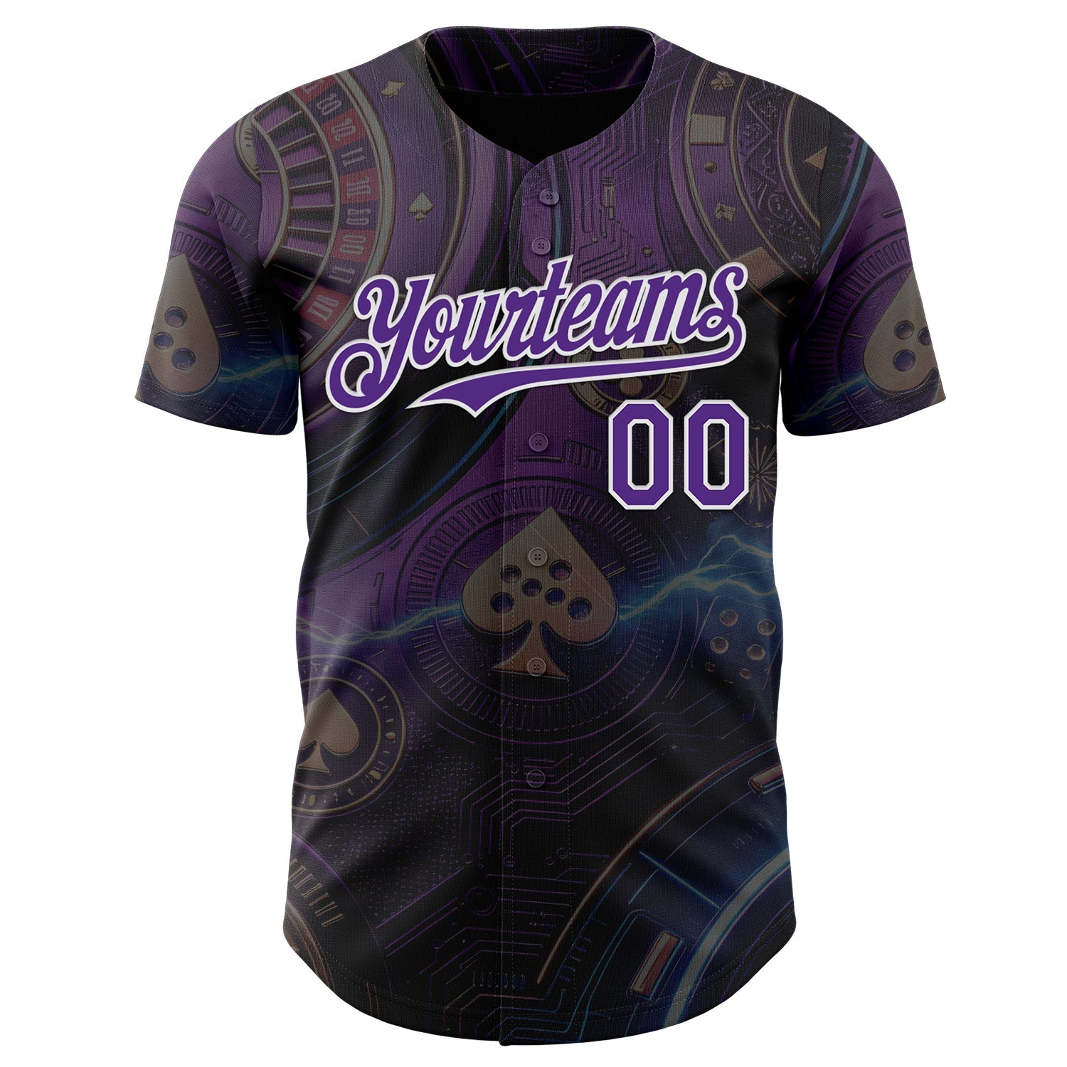 Custom Black Purple-White Las Vegas Poker Club Authentic Baseball Jersey