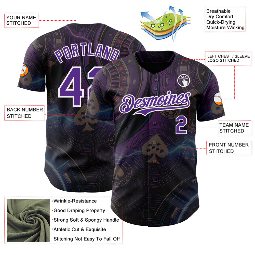 Custom Black Purple-White Las Vegas Poker Club Authentic Baseball Jersey