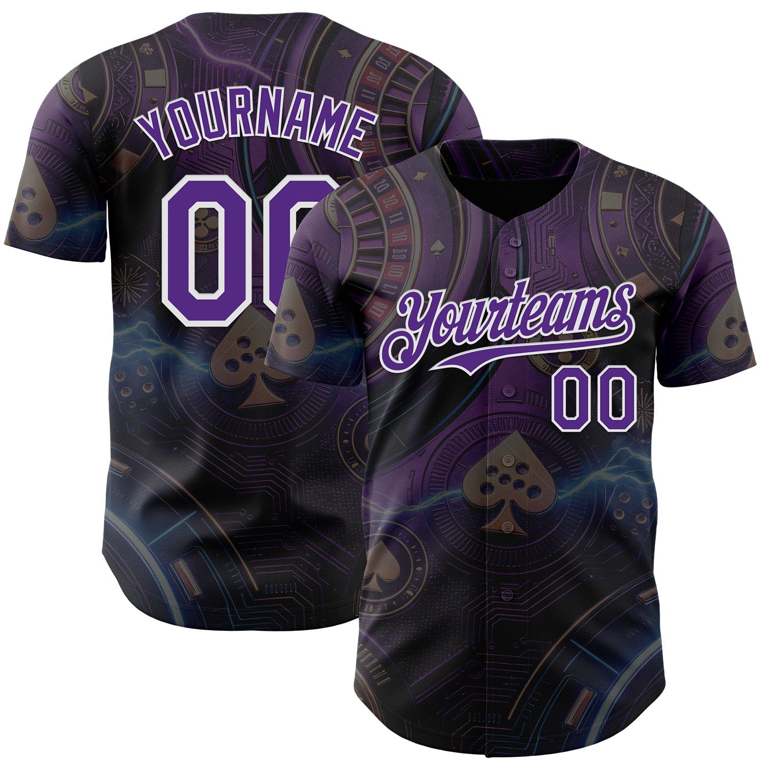 Custom Black Purple-White Las Vegas Poker Club Authentic Baseball Jersey