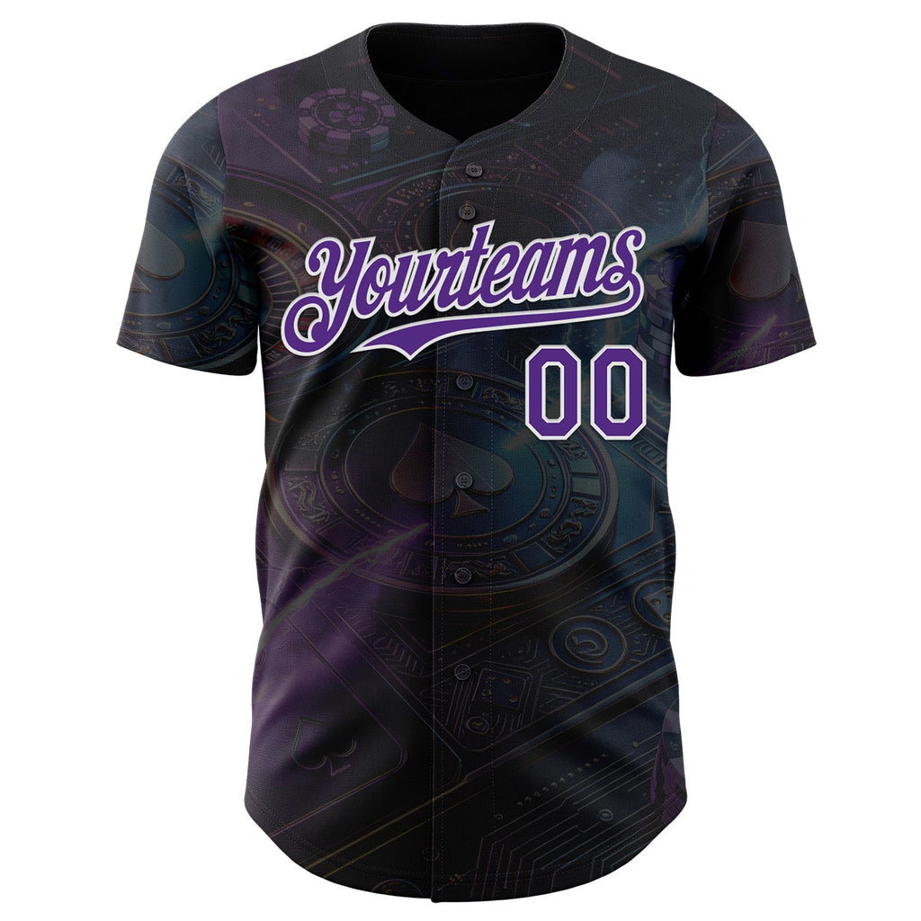 Custom Black Purple-White Las Vegas Poker Club Authentic Baseball Jersey