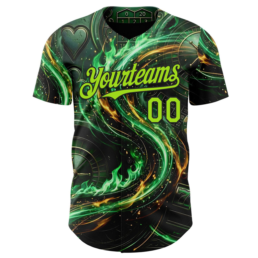 Custom Black-Neon Green Las Vegas Poker Club Authentic Baseball Jersey
