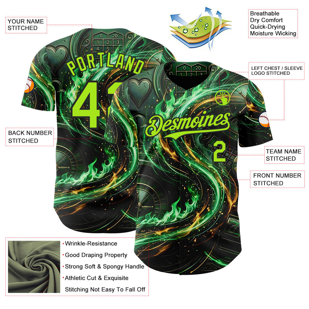 Custom Black-Neon Green Las Vegas Poker Club Authentic Baseball Jersey